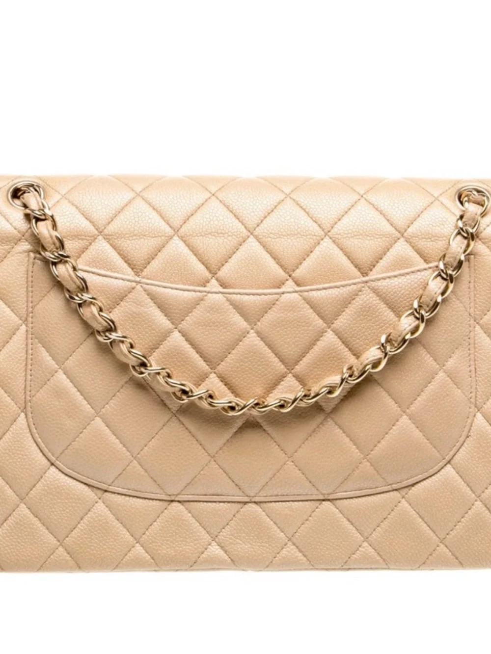 CHANEL Beige Quilted Double Flap Shoulder Bag with Gold Hardware